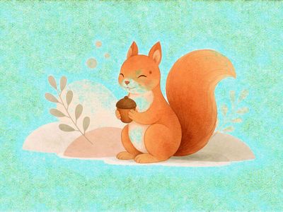 Cute Squirrel Holding Acorn Digital Art Print - Nursery Decor Wall Art