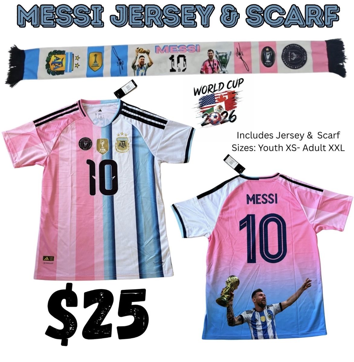 Messi Soccer Jersey & Scarf Package