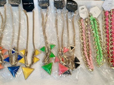 NEW! Statement Bright Triangle Pendant & Ribbon Chain Necklace Fancy Glam & Colorful $10 & Up - C PIX