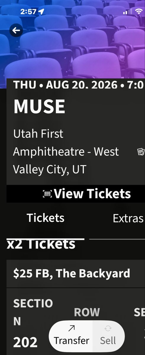 Muse VIP Tickets - Sec 202, Row A - Utah First Amphitheatre (Aug 20, 2026)