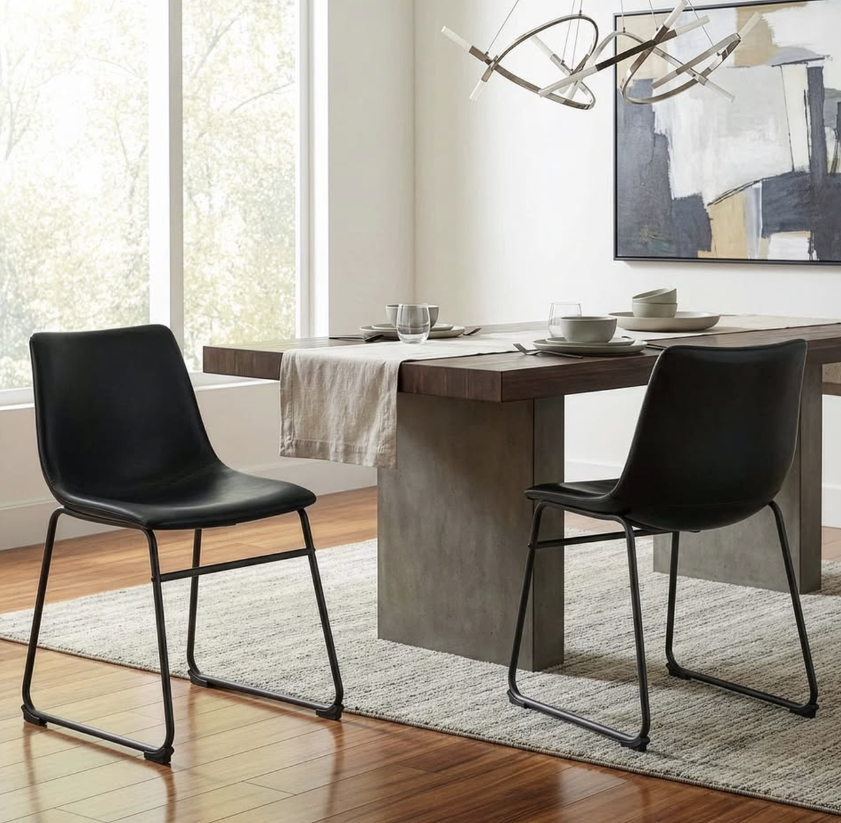 Black Faux Leather Dining Chairs - Set of 2 (Walker Edison)