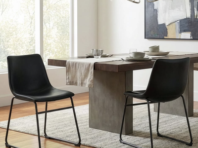 Black Faux Leather Dining Chairs - Set of 2 (Walker Edison)
