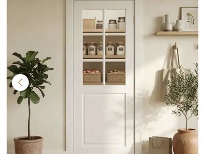 30 in. x 80 in. 6-Lite Clear Glass 1 Panel Solid Core White Primed Composite MDF Wood Interior Door Slab
