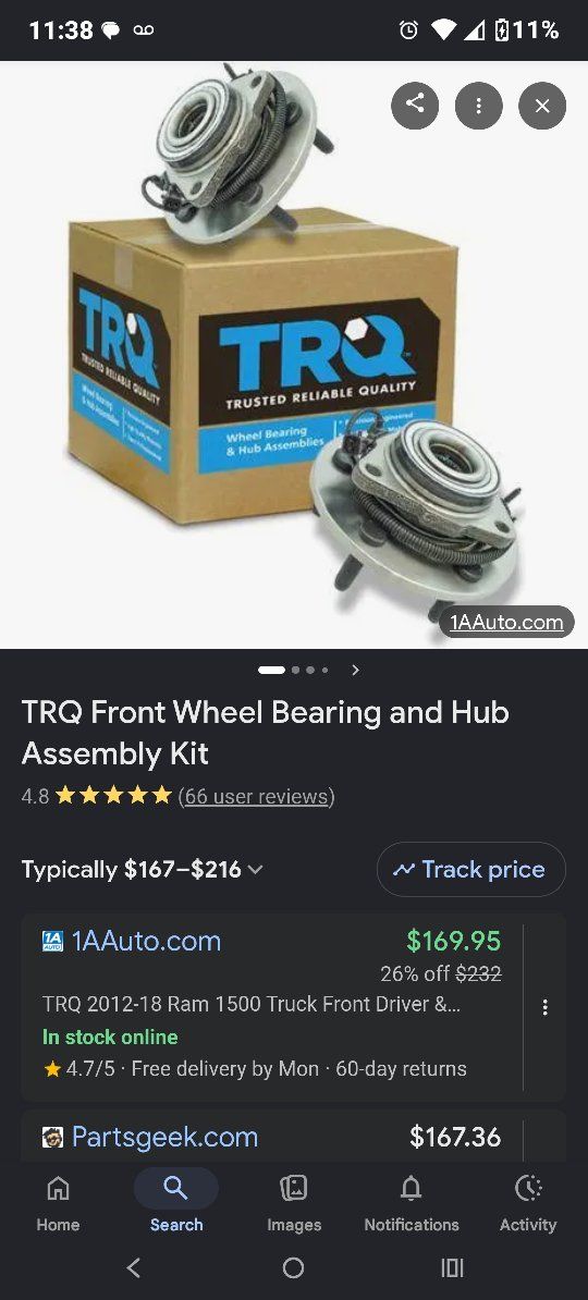 TRQ Front Wheel Bearing & Hub Assembly Kit for 2012-18 Ram 1500 Truck