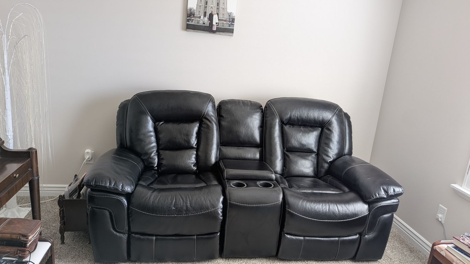 Black Faux Leather Manuel Recliner/Glider Loveseat
