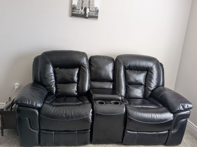 Black Faux Leather Manuel Recliner/Glider Loveseat