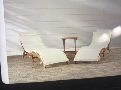 Acacia Wood Loungers w/Beige Cushions