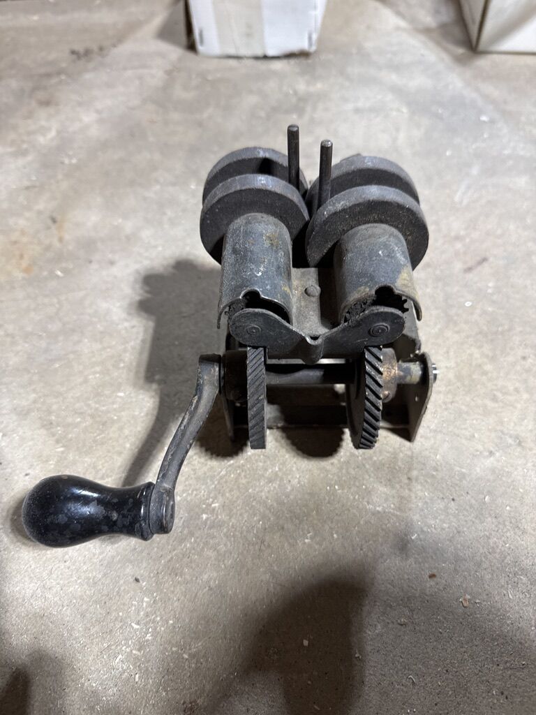 Vintage Hand-Crank Metal Roller / Straightener – Heavy Steel Tool