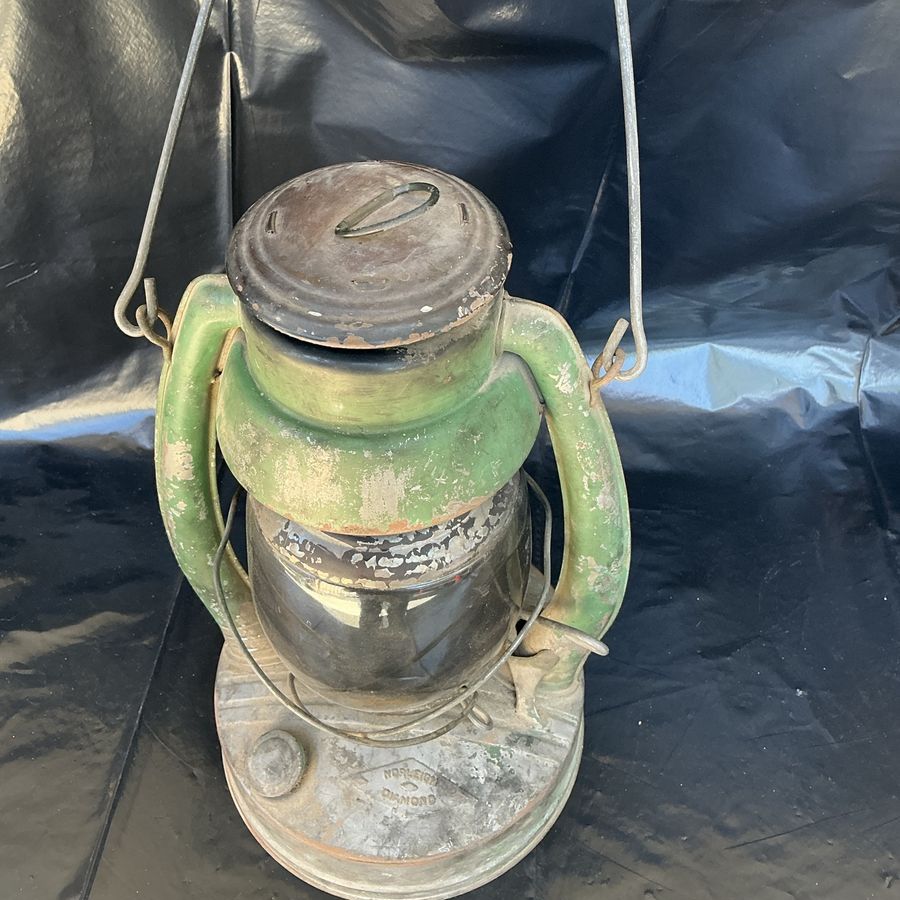 Vintage Stepleigh Hardware Co. Northern Diamond Kerosene Lantern Lamp Green Rustic Decor