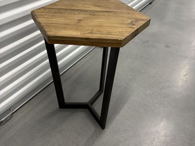 Industrial Hexagon End Table – Wood & Metal Accent Table