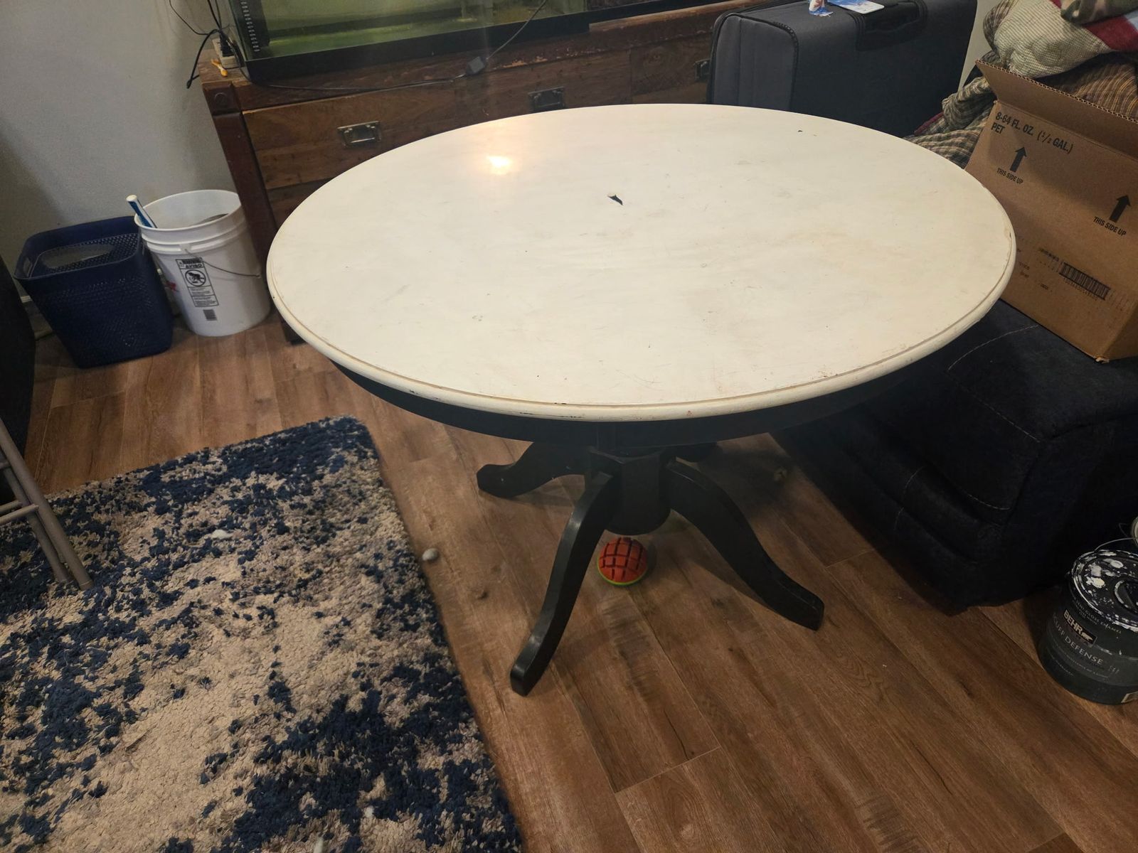 Round Wood Dining Table - White Top, Black Pedestal Base