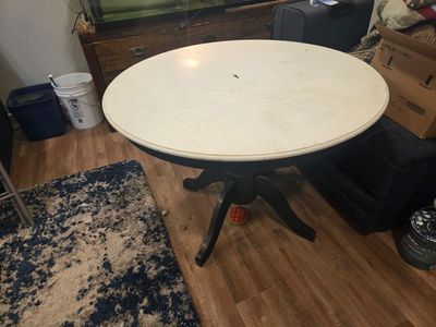 Round Wood Dining Table - White Top, Black Pedestal Base