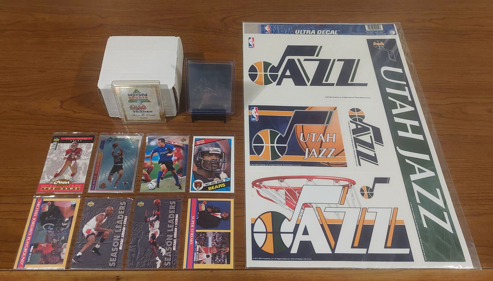150+ SPORTS CARD LOT + UTAH JAZZ DECAL – JORDAN, SHAQ, LEBRON & MORE