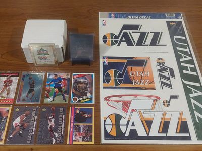 150+ SPORTS CARD LOT + UTAH JAZZ DECAL – JORDAN, SHAQ, LEBRON & MORE