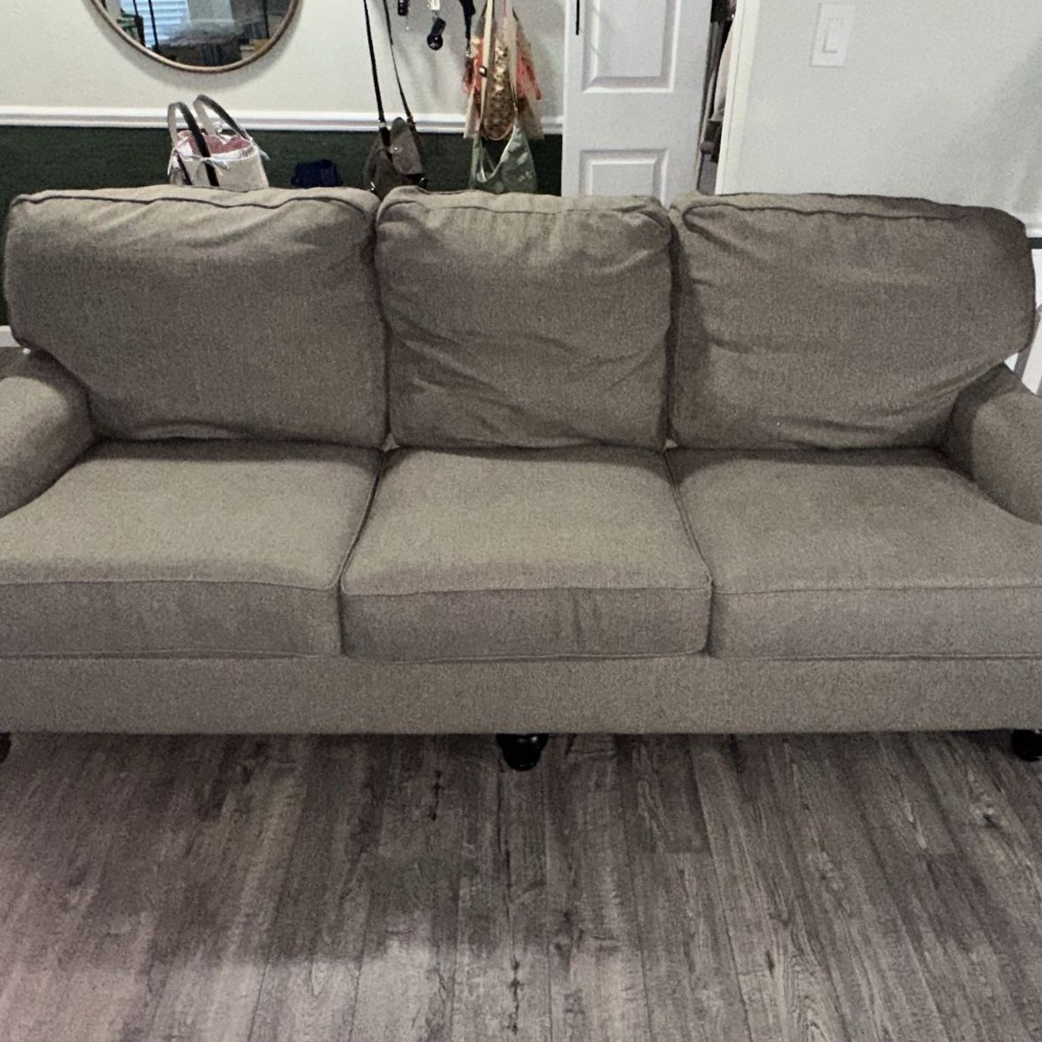 Comfortable 3-Seater Grey Fabric Sofa/Couch - Good Condition for Living Room
