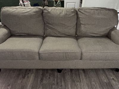 Comfortable 3-Seater Grey Fabric Sofa/Couch - Good Condition for Living Room