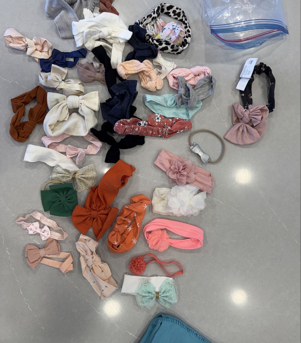 Assorted Baby Girl Headbands & Bows - Large Lot, Various Colors & Styles (Approx. 30 pieces)