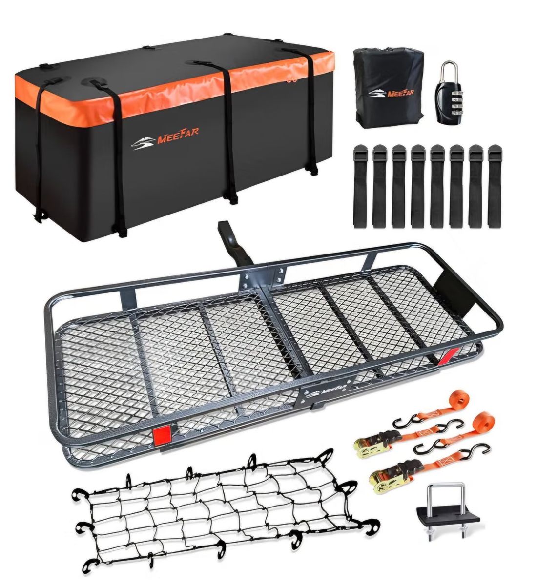 Hitch Mount Cargo Carrier Rack Basket 60"*20"*6"+Waterproof Bag 16 Cu.Ft.