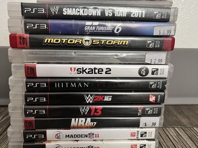 Mixed PS3 Games Lot (10 Games) - WWE, Gran Turismo, Motorstorm, Madden, Tony Hawk, Skate 2, NBA