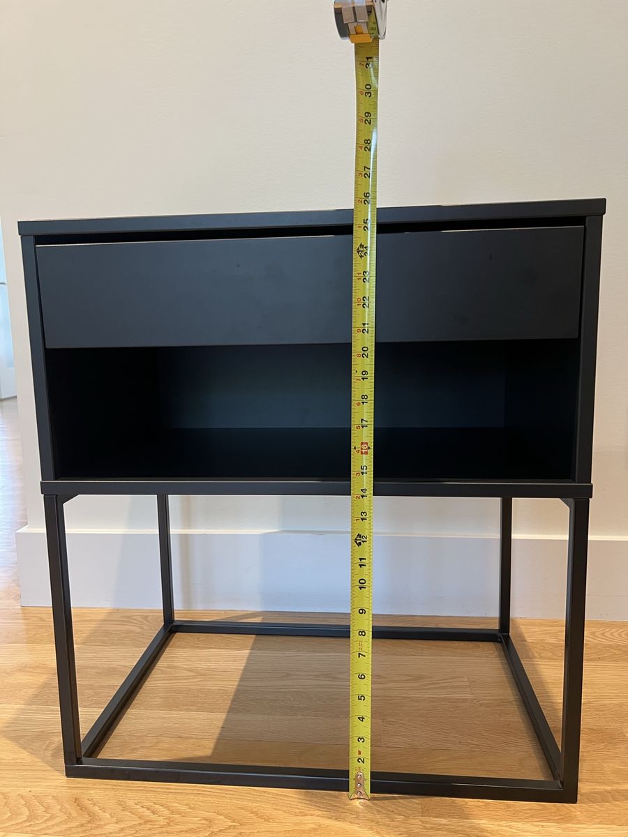 IKEA Black Nightstand with Drawer and Open Shelf - Modern Metal Frame