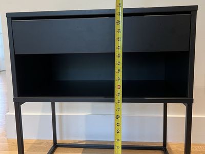 IKEA Black Nightstand with Drawer and Open Shelf - Modern Metal Frame
