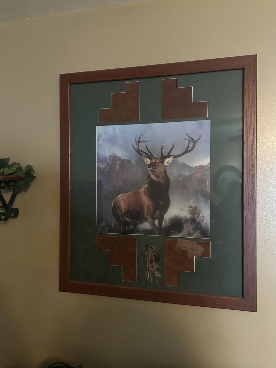 Large Framed Red Deer Print with detailed mat. Wall Art Decor