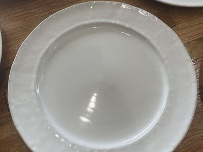Anthropologie, made in Portugal, White Ceramic Dinner Plates with Textured Rim