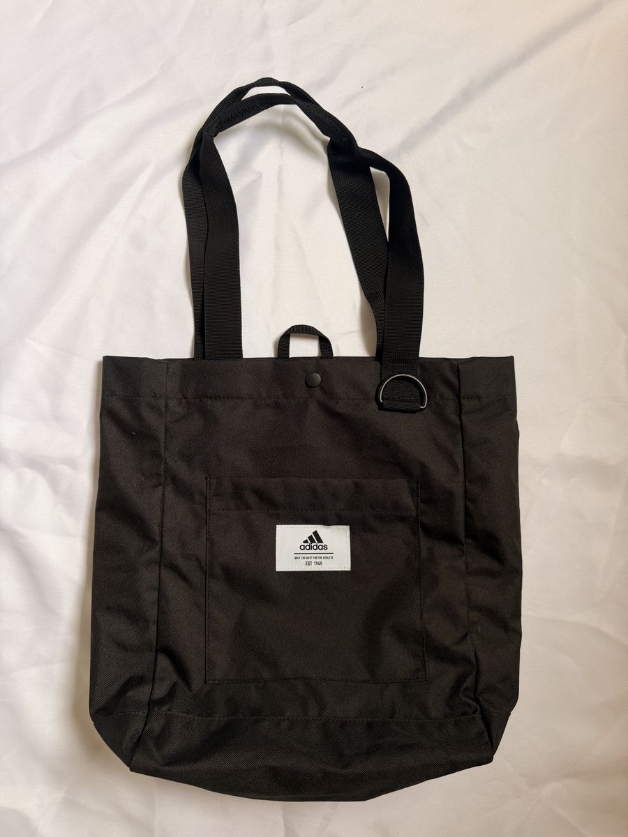 Adidas Black Recycled Polyester Tote Bag with Front Pocket
