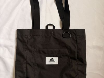 Adidas Black Recycled Polyester Tote Bag with Front Pocket