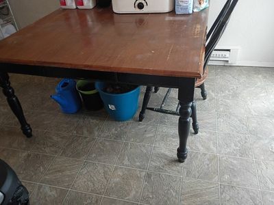 Wooden Dining Table with Black Turned Legs and Matching Chair