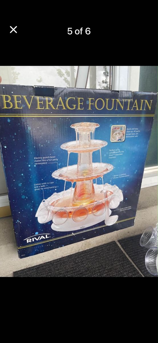 Rival Electric Beverage Fountain with 3 Tiers, Punch Bowl, 12 Cups & Ladle - Party Ready