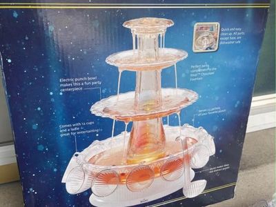 Rival Electric Beverage Fountain with 3 Tiers, Punch Bowl, 12 Cups & Ladle - Party Ready