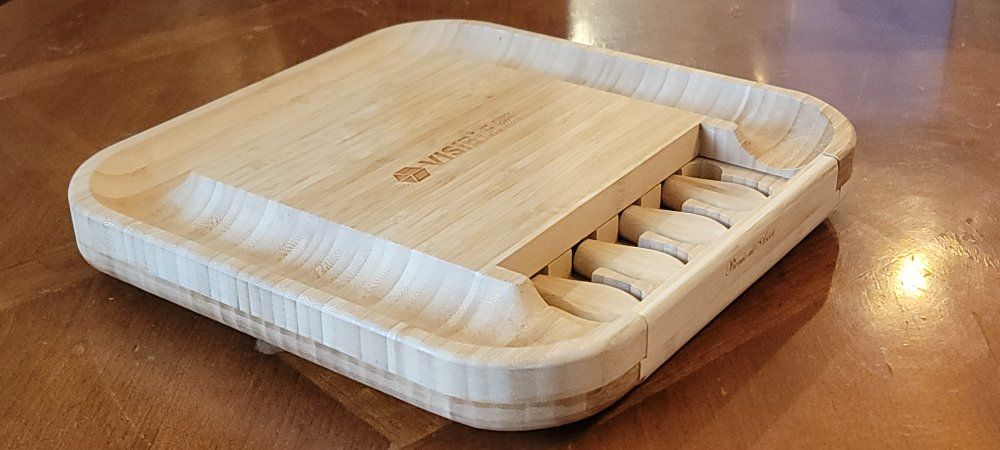 Visible Brand Bamboo Cheese Board with 4 Utensils - Excellent Condition