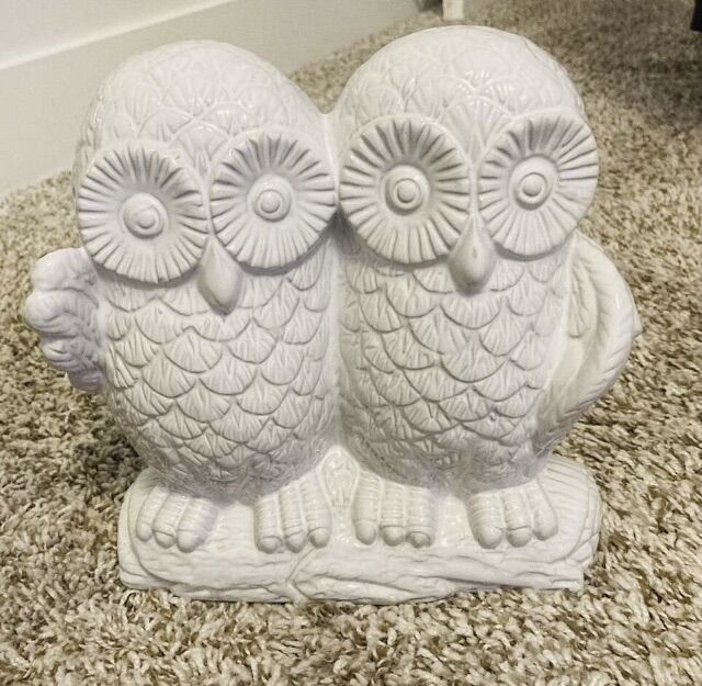 Beautiful couple of owls posing in ceramic 9”
