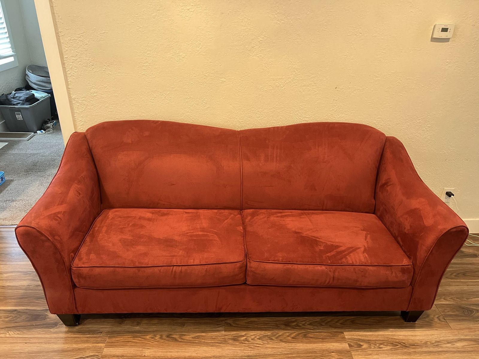 Red Suede Loveseat Couch - Compact 2-Seater Sofa