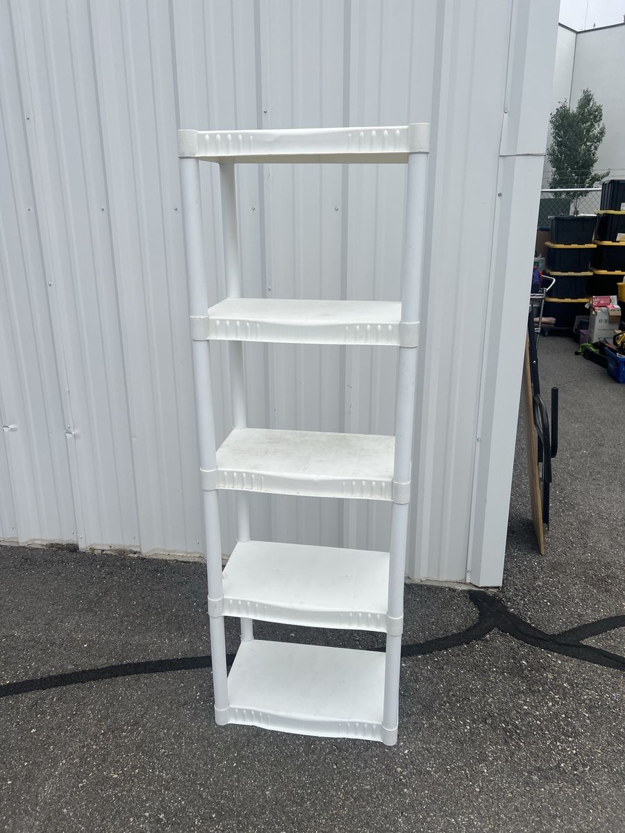 White 5-Tier Plastic Storage Shelving Unit - Garage, Utility, Pantry Organization
