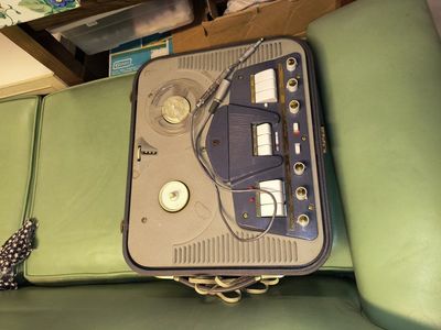 Vintage Portable Reel-to-Reel Tape Recorder in Grey Case