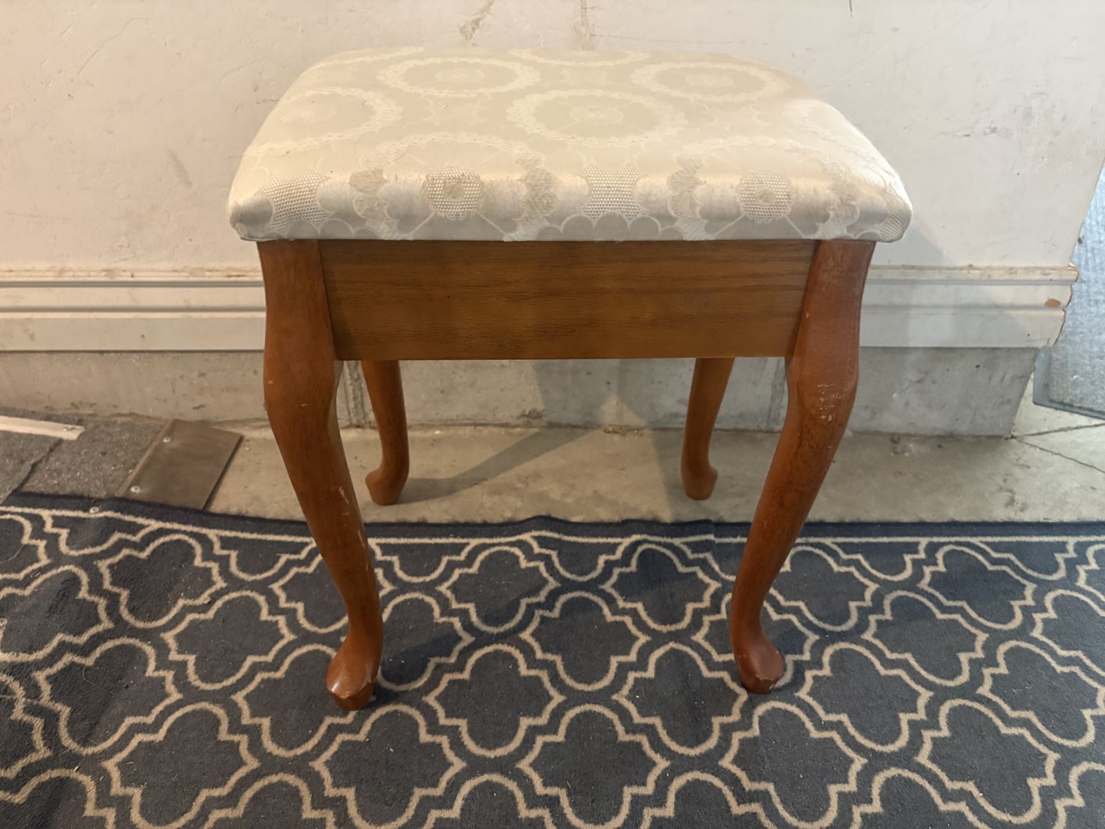 Vintage Wooden Stool Bench with Storage Compartment and Padded Seat