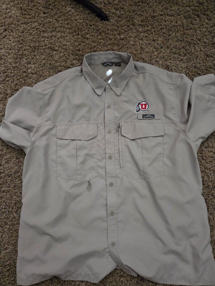 Eddie Bauer Men's 3XL University of Utah Utes Fishing Shirt Vented Button-Up Tan