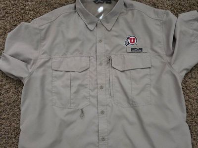 Eddie Bauer Men's 3XL University of Utah Utes Fishing Shirt Vented Button-Up Tan