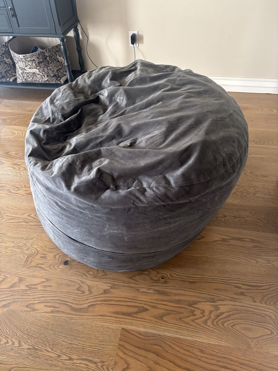 Large Dark Gray Suede Bean Bag Chair