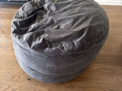 Large Dark Gray Suede Bean Bag Chair