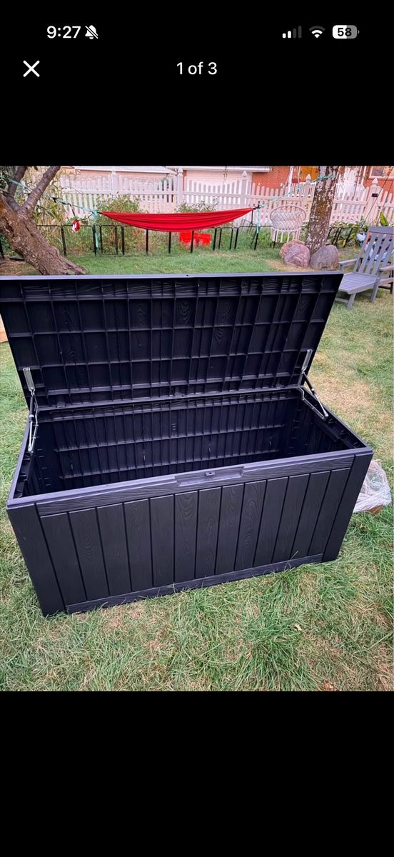 Outdoor Resin Deck Box - Dark Gray Storage Bin with Soft-Close Hinges