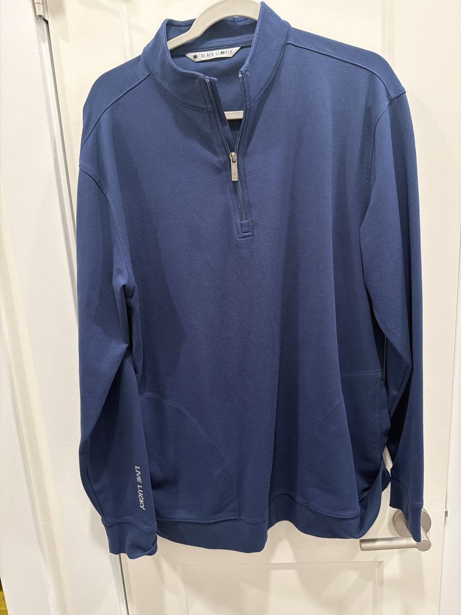 Black  Clover Men's Blue Cross Quarter-Zip Pullover Sweatshirt XL