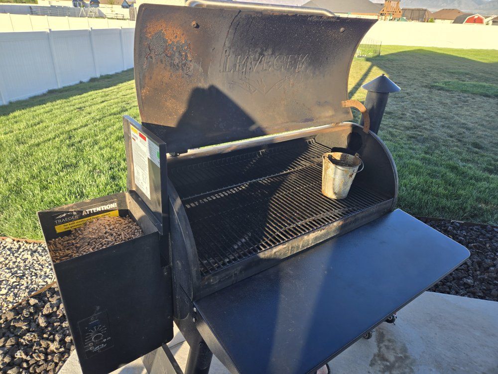 Oklahoma Joe's offset smoker and Traeger Pellet Smoker