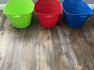Set of 3 Plastic Storage Tubs - Green, Red, Blue - Multi-Purpose Storage Bins