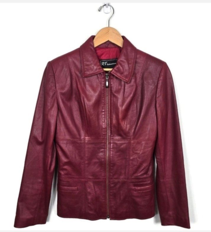 Vintage Oxblood Red Full Zip Fitted Leather Jacket RT International Medium
