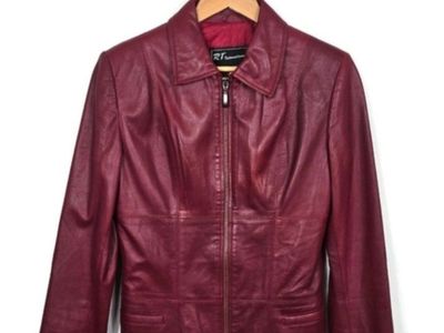 Vintage Oxblood Red Full Zip Fitted Leather Jacket RT International Medium