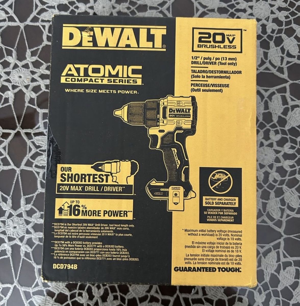 DEWALT ATOMIC DCD794B 20V MAX Brushless 1/2" Drill/Driver (Tool Only) - Compact Series