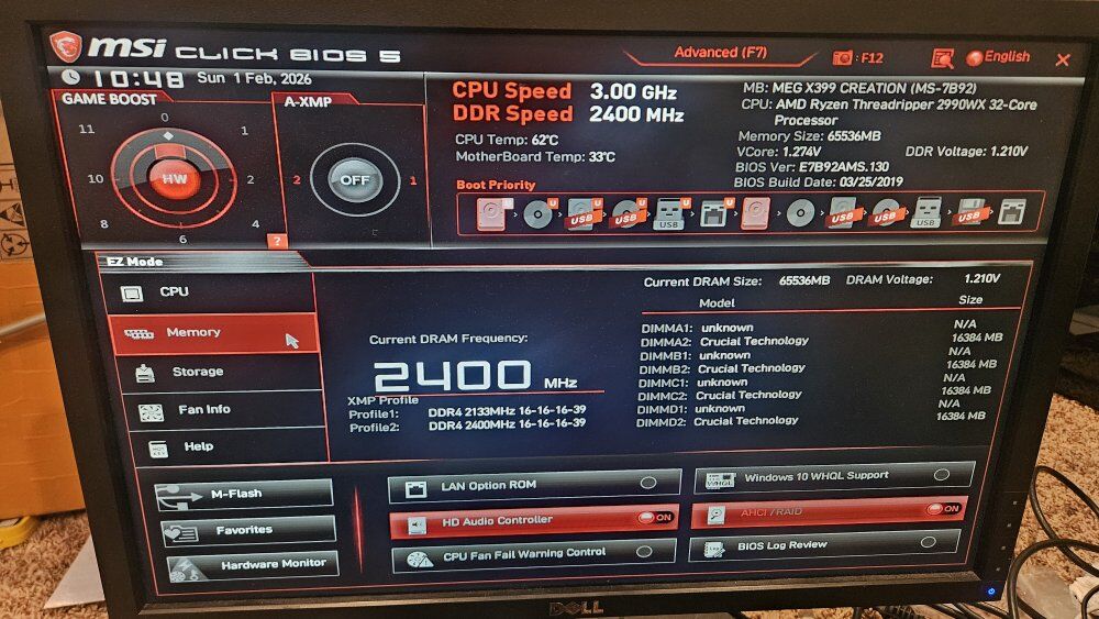 MSI MEG X399 motherboard &2990wx  32core cpu& 64Gb